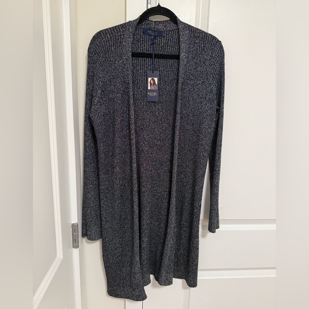 Rachel Roy Sparkle Knit Black Open Front Cardigan
